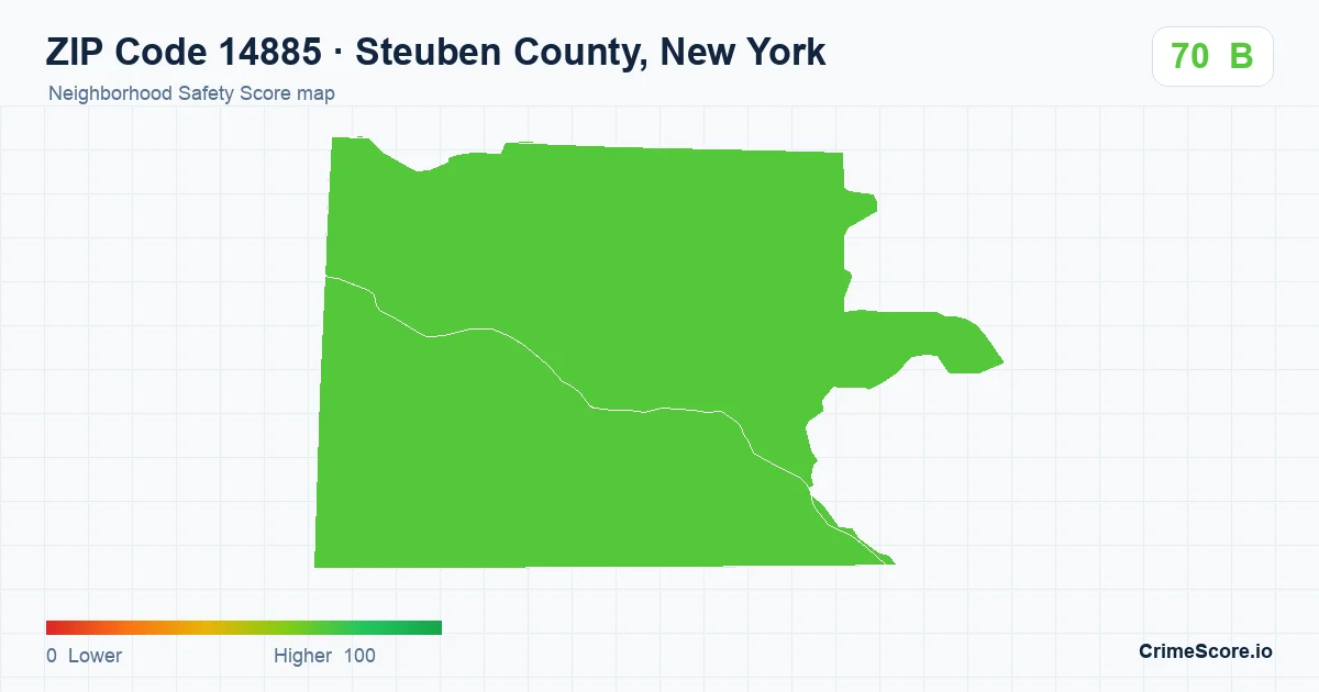 ZIP Code 14885 in Steuben County, New York neighborhood Safety Score map