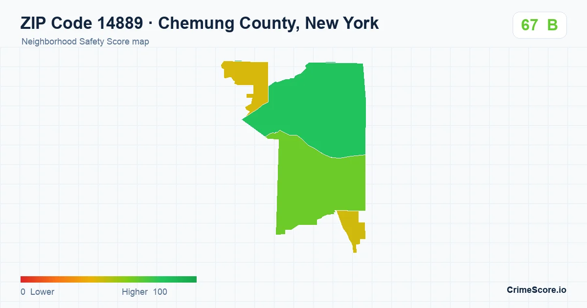 ZIP Code 14889 in Chemung County, New York neighborhood Safety Score map