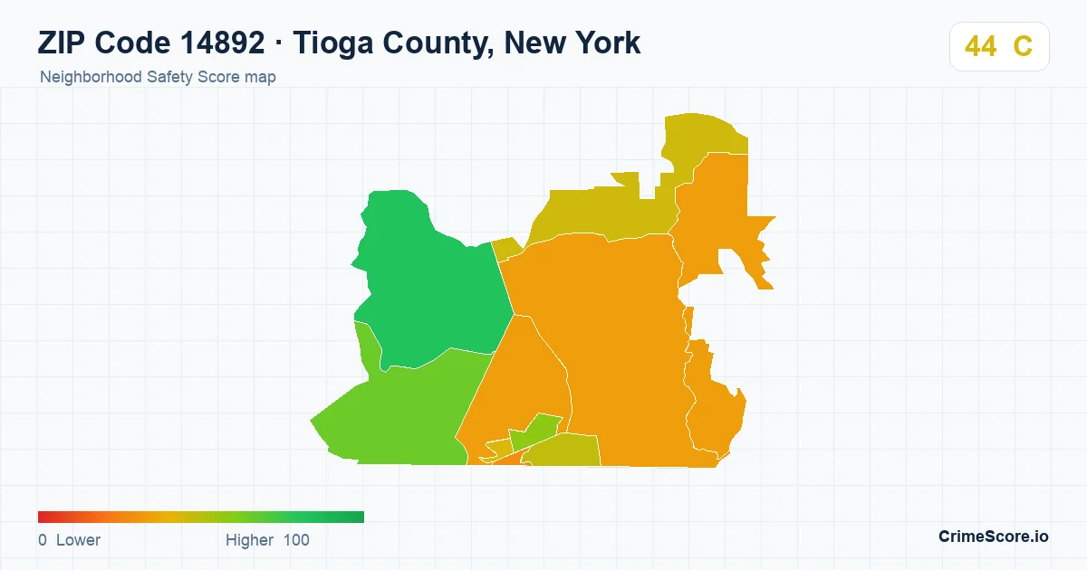 ZIP Code 14892 in Tioga County, New York neighborhood Safety Score map