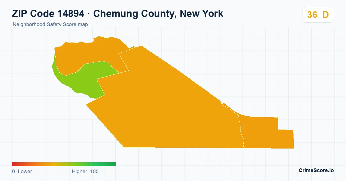 ZIP Code 14894 in Chemung County, New York neighborhood Safety Score map
