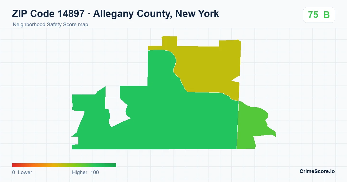 ZIP Code 14897 in Allegany County, New York neighborhood Safety Score map