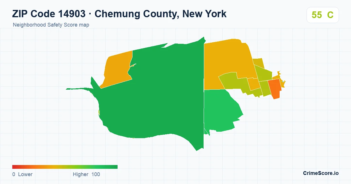 ZIP Code 14903 in Chemung County, New York neighborhood Safety Score map