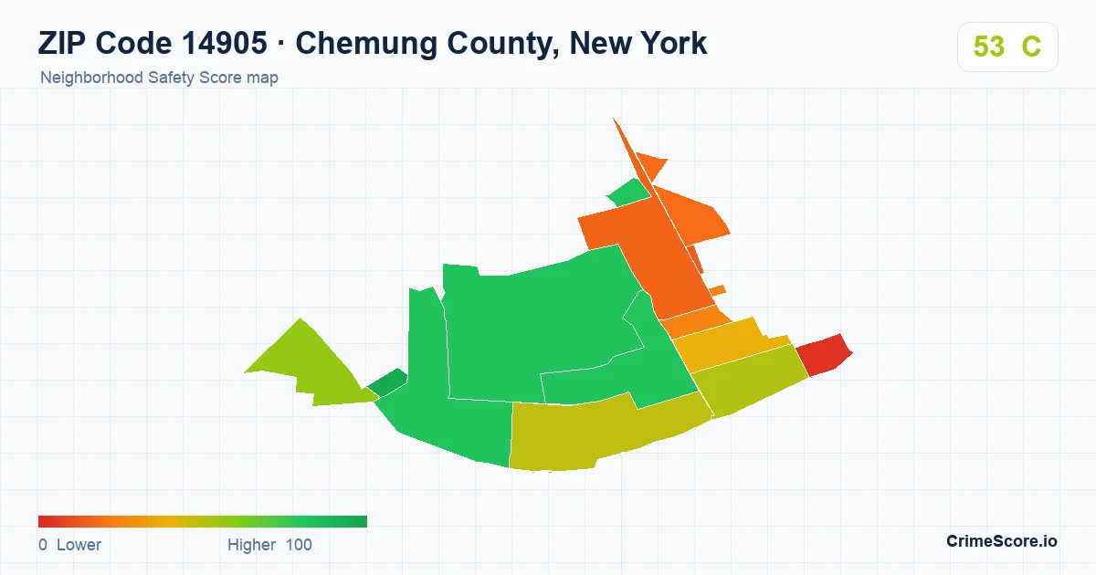 ZIP Code 14905 in Chemung County, New York neighborhood Safety Score map