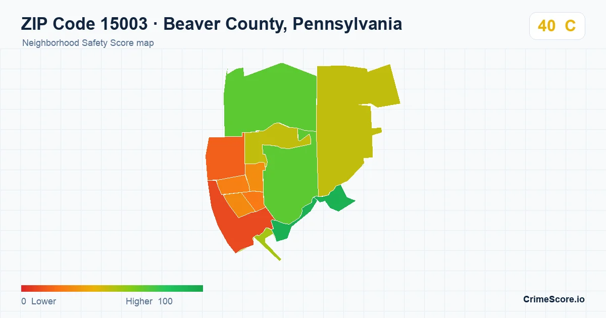 ZIP Code 15003 in Beaver County, Pennsylvania neighborhood Safety Score map