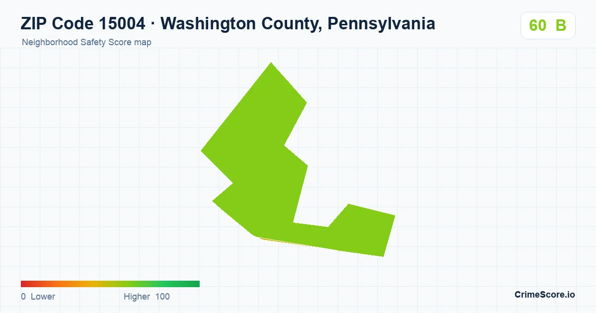 ZIP Code 15004 in Washington County, Pennsylvania neighborhood Safety Score map