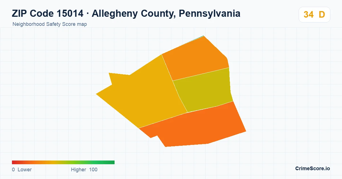 ZIP Code 15014 in Allegheny County, Pennsylvania neighborhood Safety Score map