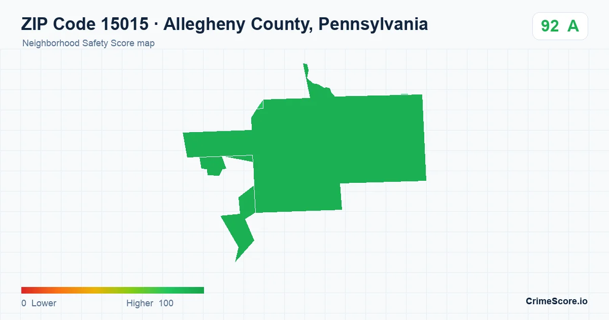 ZIP Code 15015 in Allegheny County, Pennsylvania neighborhood Safety Score map