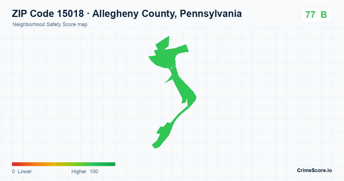 ZIP Code 15018 in Allegheny County, Pennsylvania neighborhood Safety Score map
