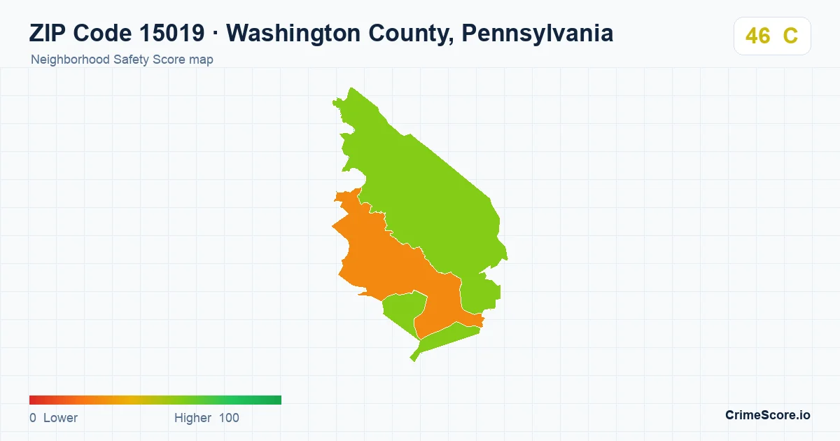 ZIP Code 15019 in Washington County, Pennsylvania neighborhood Safety Score map