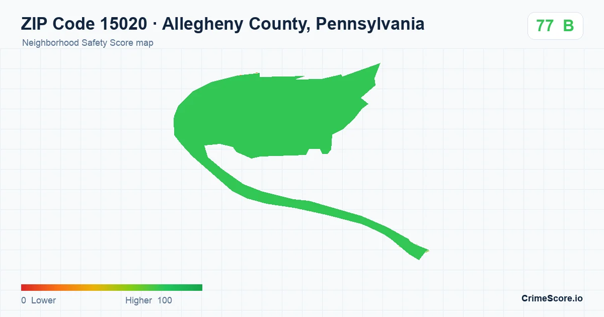 ZIP Code 15020 in Allegheny County, Pennsylvania neighborhood Safety Score map