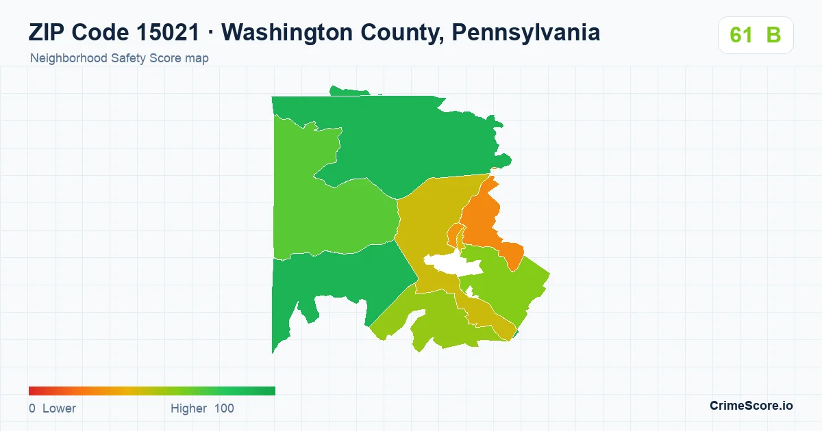 ZIP Code 15021 in Washington County, Pennsylvania neighborhood Safety Score map