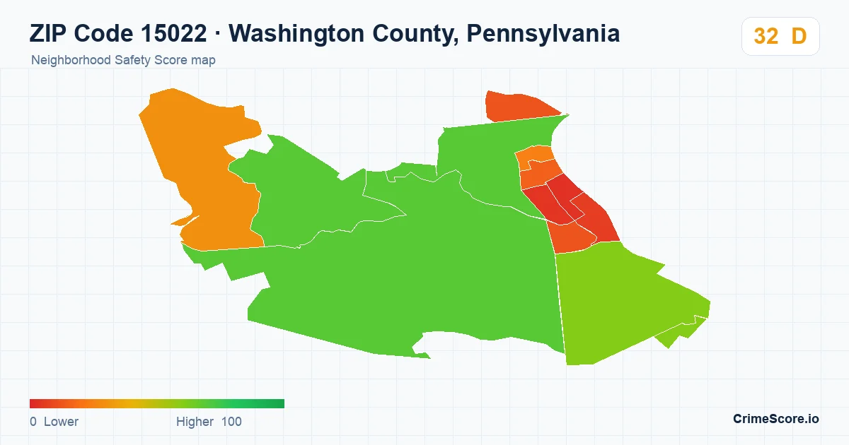 ZIP Code 15022 in Washington County, Pennsylvania neighborhood Safety Score map