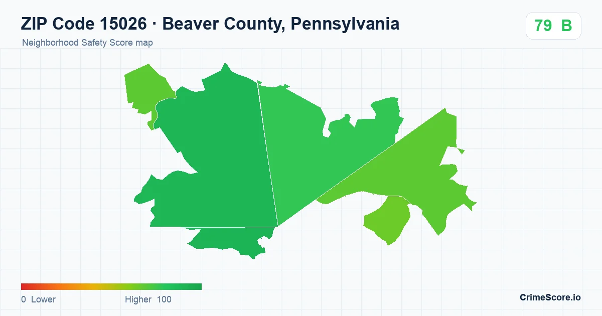 ZIP Code 15026 in Beaver County, Pennsylvania neighborhood Safety Score map