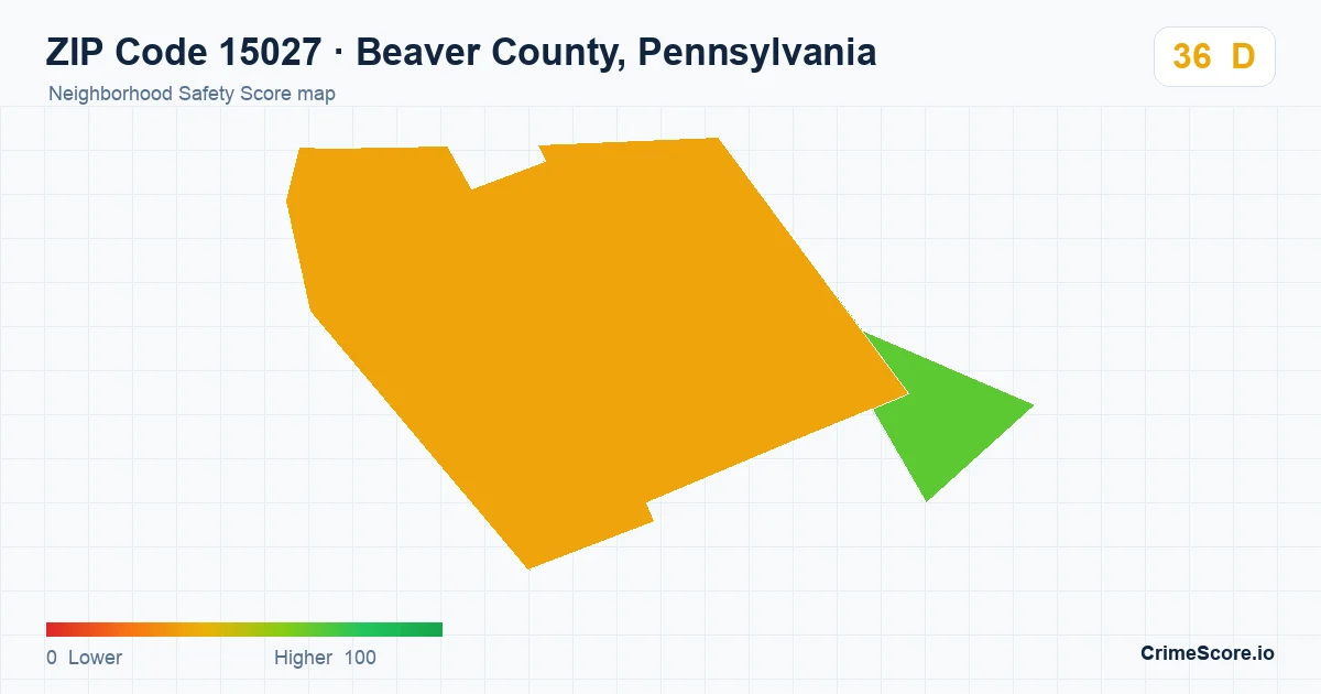 ZIP Code 15027 in Beaver County, Pennsylvania neighborhood Safety Score map