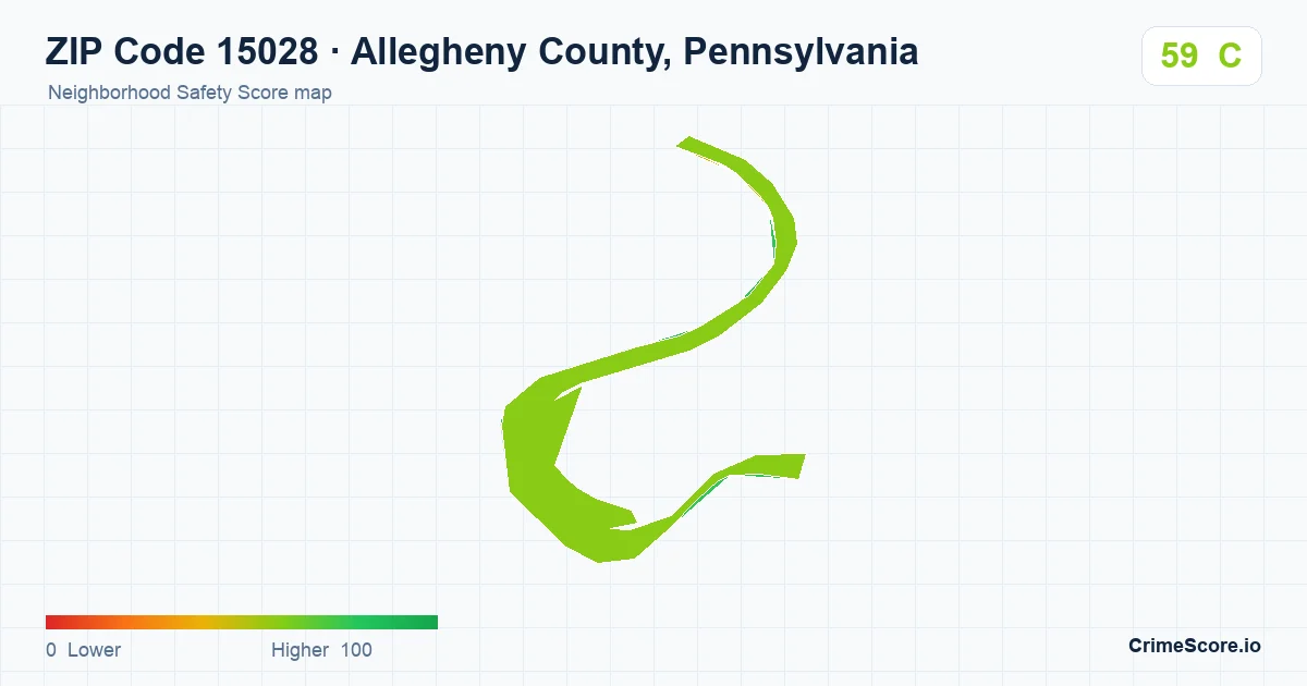 ZIP Code 15028 in Allegheny County, Pennsylvania neighborhood Safety Score map