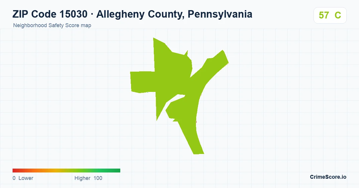 ZIP Code 15030 in Allegheny County, Pennsylvania neighborhood Safety Score map