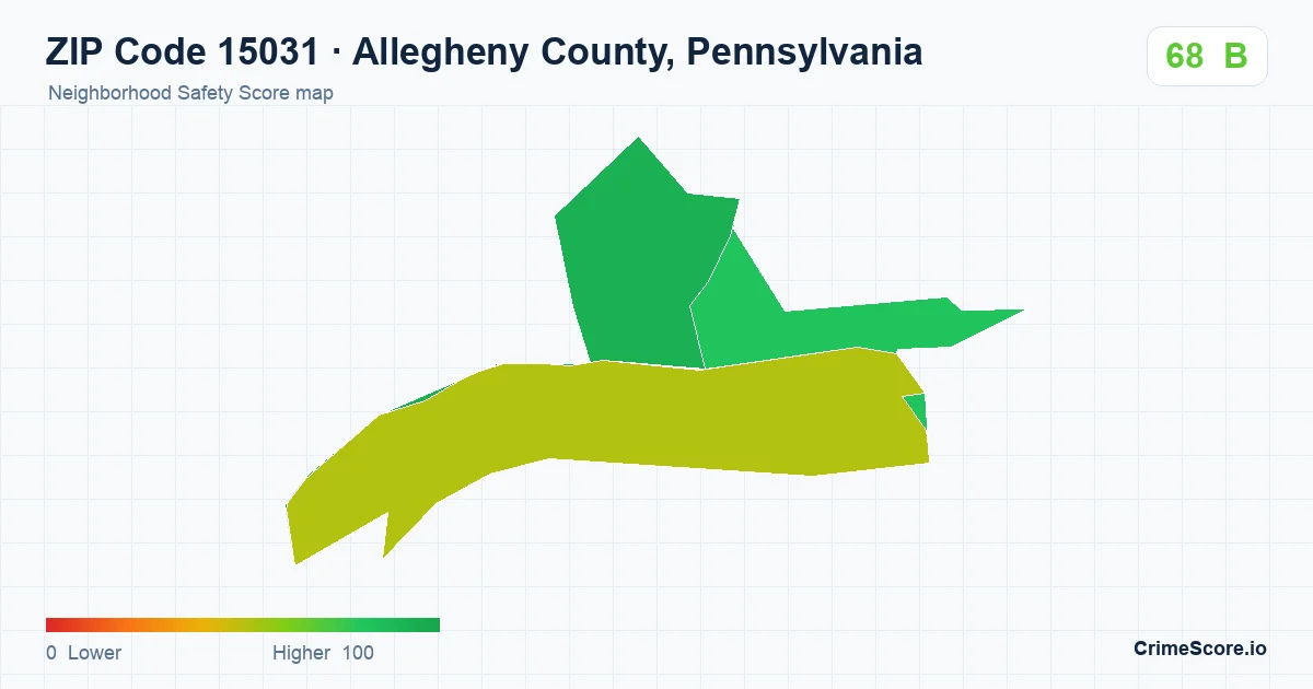 ZIP Code 15031 in Allegheny County, Pennsylvania neighborhood Safety Score map