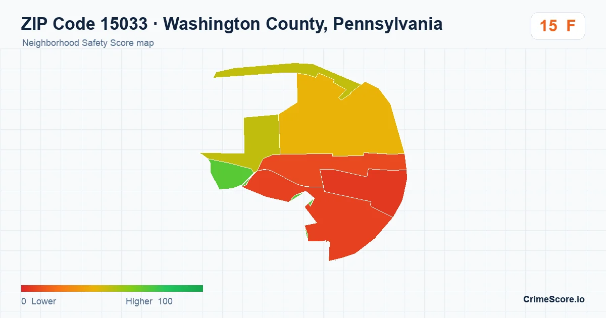 ZIP Code 15033 in Washington County, Pennsylvania neighborhood Safety Score map