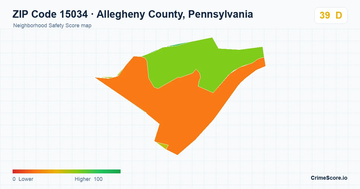 ZIP Code 15034 in Allegheny County, Pennsylvania neighborhood Safety Score map