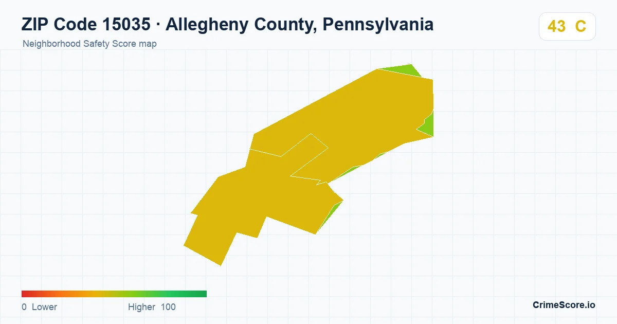 ZIP Code 15035 in Allegheny County, Pennsylvania neighborhood Safety Score map