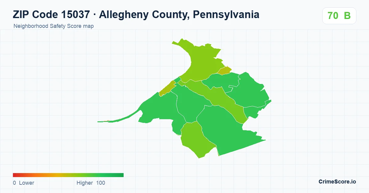 ZIP Code 15037 in Allegheny County, Pennsylvania neighborhood Safety Score map