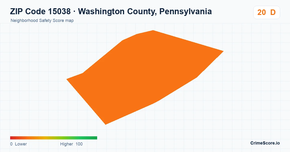 ZIP Code 15038 in Washington County, Pennsylvania neighborhood Safety Score map