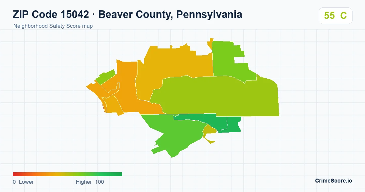 ZIP Code 15042 in Beaver County, Pennsylvania neighborhood Safety Score map