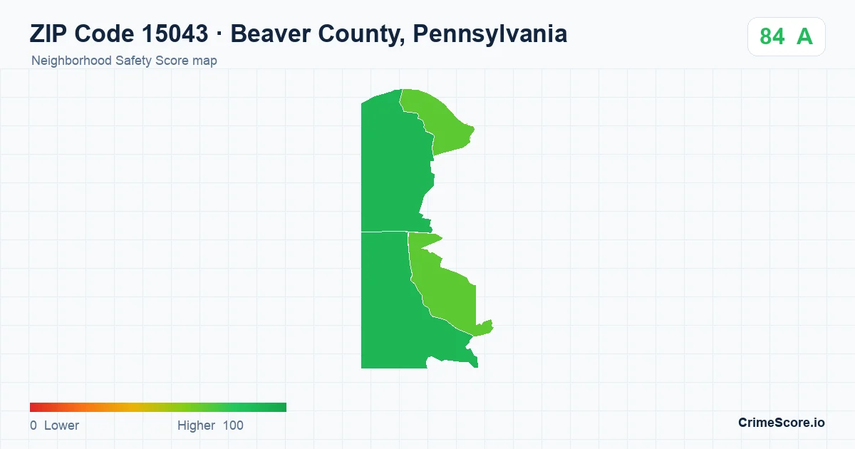 ZIP Code 15043 in Beaver County, Pennsylvania neighborhood Safety Score map