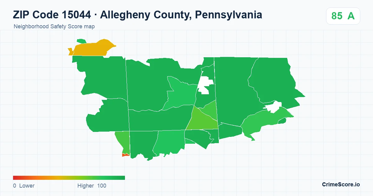 ZIP Code 15044 in Allegheny County, Pennsylvania neighborhood Safety Score map