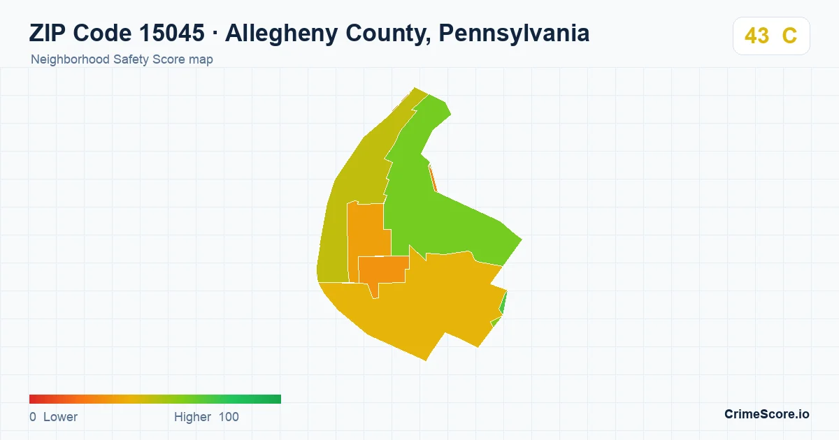 ZIP Code 15045 in Allegheny County, Pennsylvania neighborhood Safety Score map