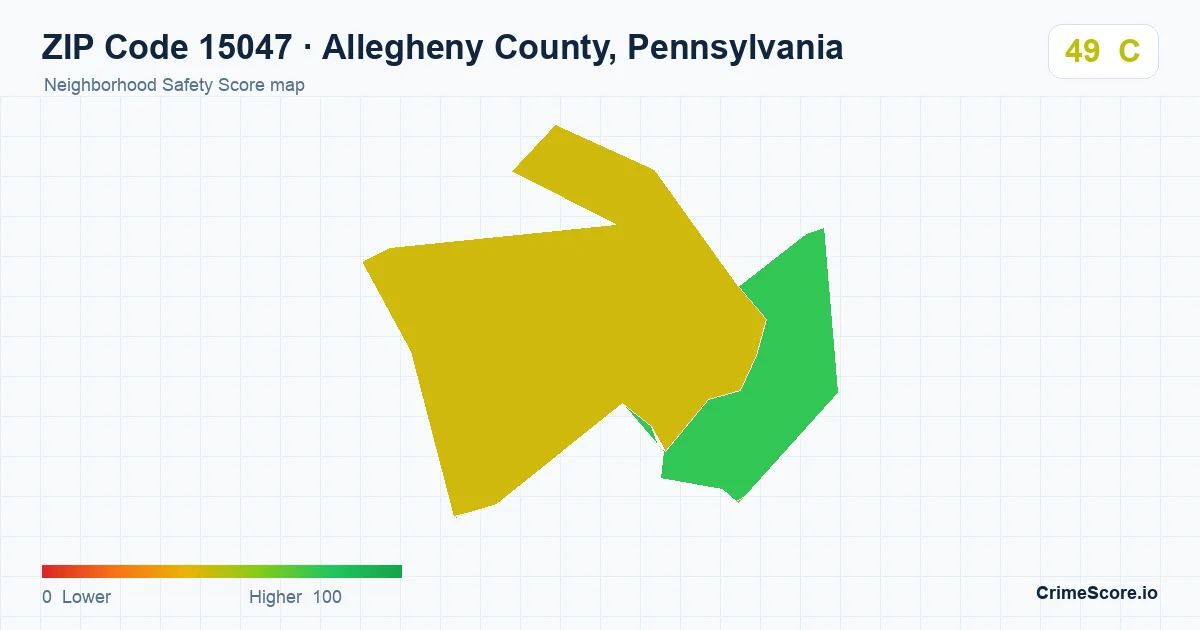 ZIP Code 15047 in Allegheny County, Pennsylvania neighborhood Safety Score map