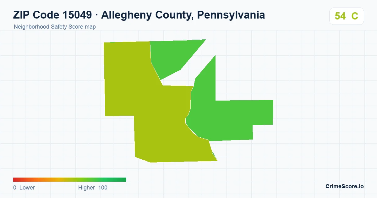 ZIP Code 15049 in Allegheny County, Pennsylvania neighborhood Safety Score map