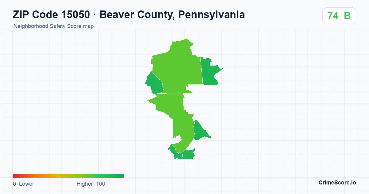 ZIP Code 15050 in Beaver County, Pennsylvania neighborhood Safety Score map