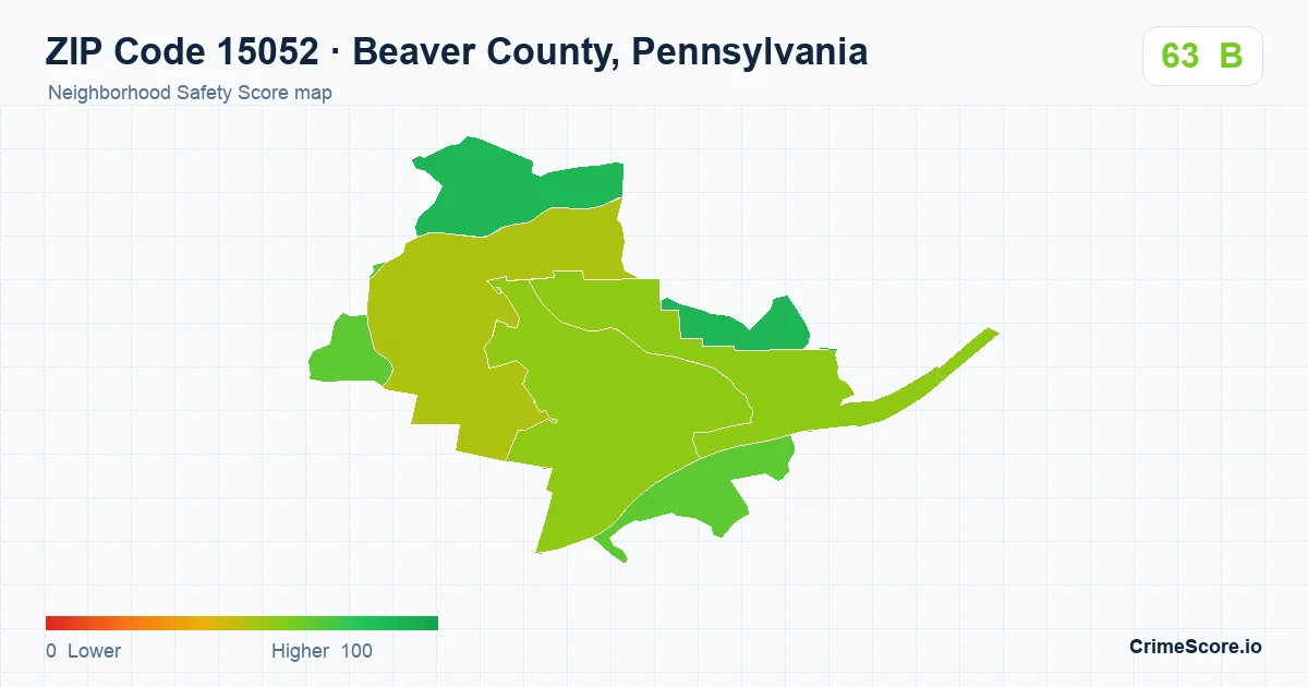 ZIP Code 15052 in Beaver County, Pennsylvania neighborhood Safety Score map