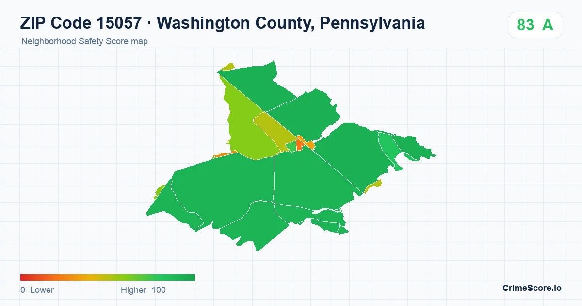 ZIP Code 15057 in Washington County, Pennsylvania neighborhood Safety Score map