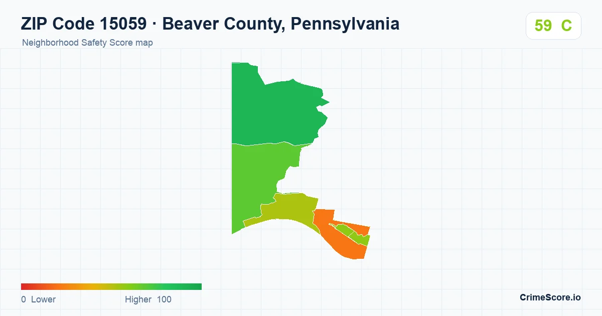 ZIP Code 15059 in Beaver County, Pennsylvania neighborhood Safety Score map
