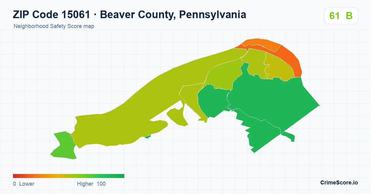 ZIP Code 15061 in Beaver County, Pennsylvania neighborhood Safety Score map