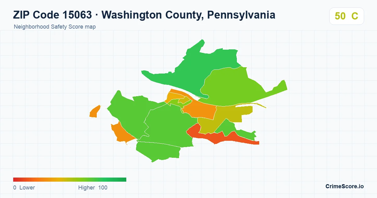 ZIP Code 15063 in Washington County, Pennsylvania neighborhood Safety Score map