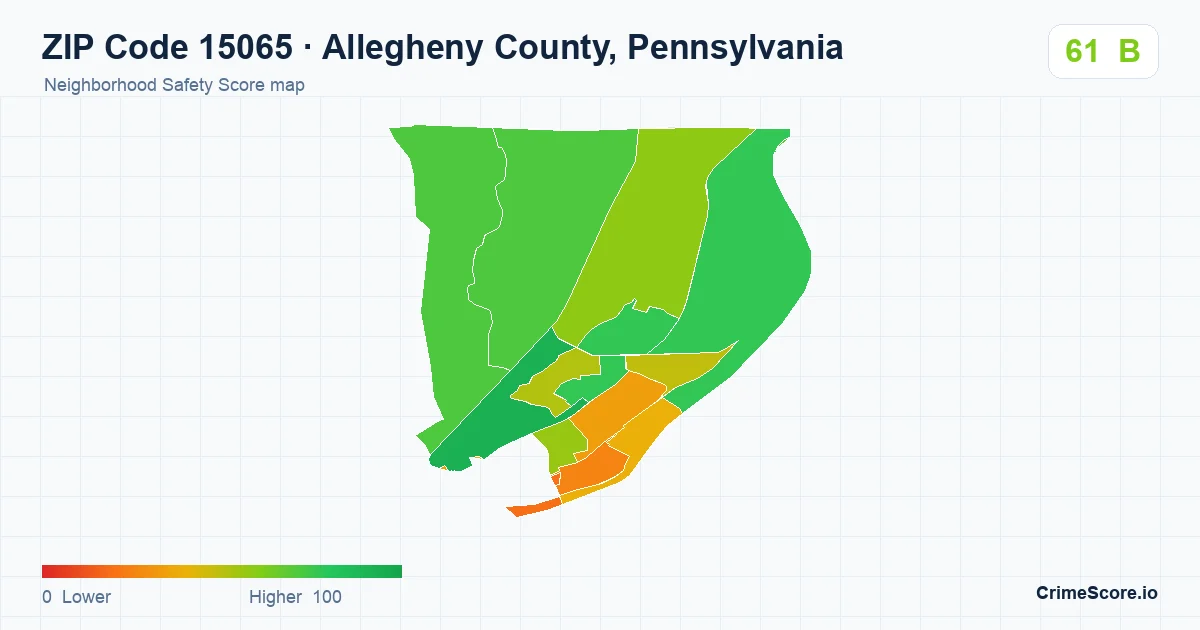 ZIP Code 15065 in Allegheny County, Pennsylvania neighborhood Safety Score map