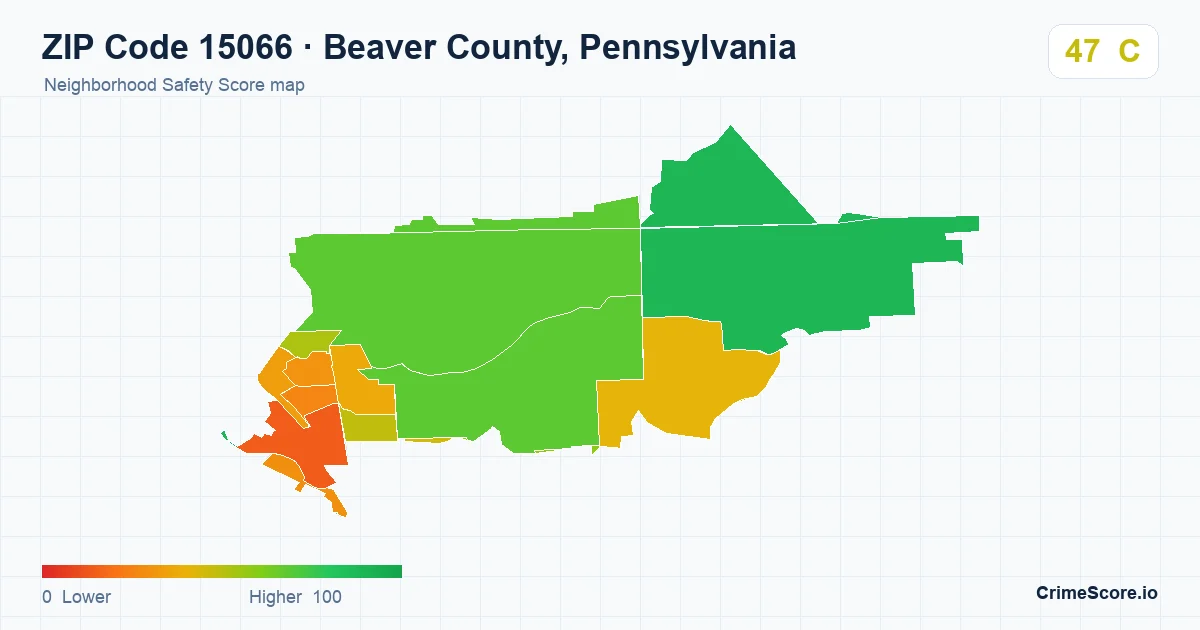 ZIP Code 15066 in Beaver County, Pennsylvania neighborhood Safety Score map