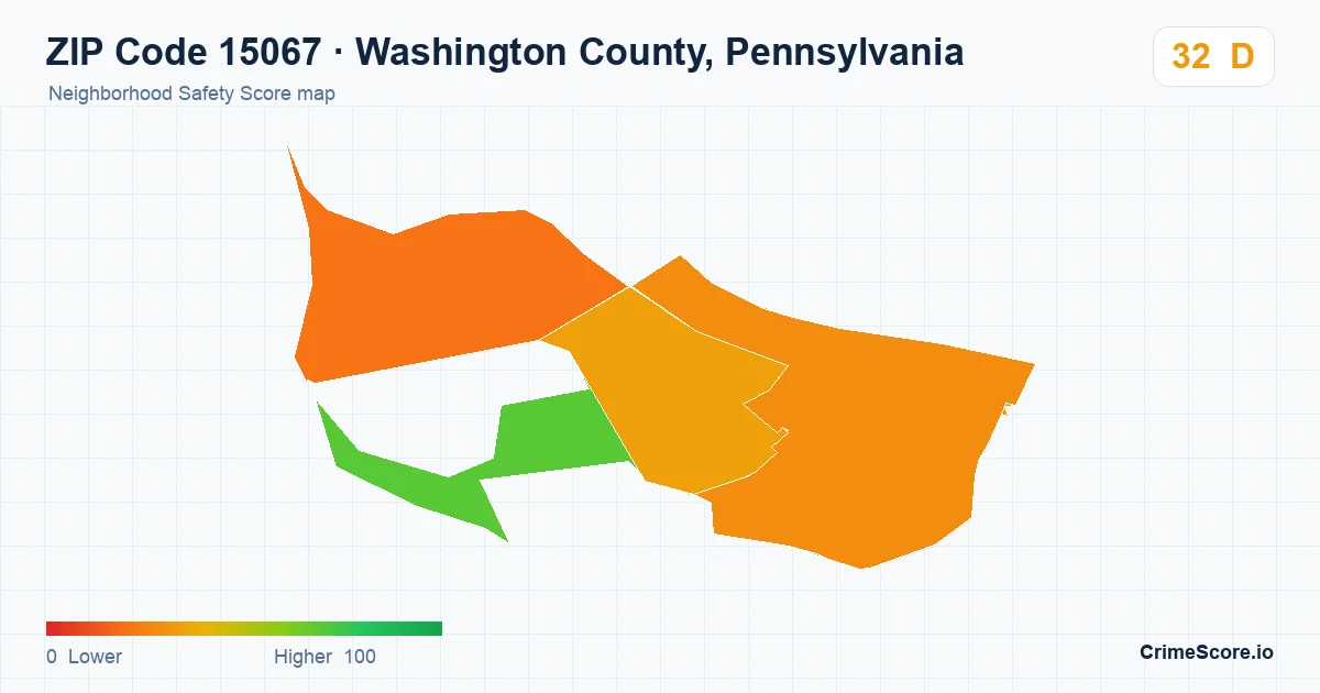 ZIP Code 15067 in Washington County, Pennsylvania neighborhood Safety Score map