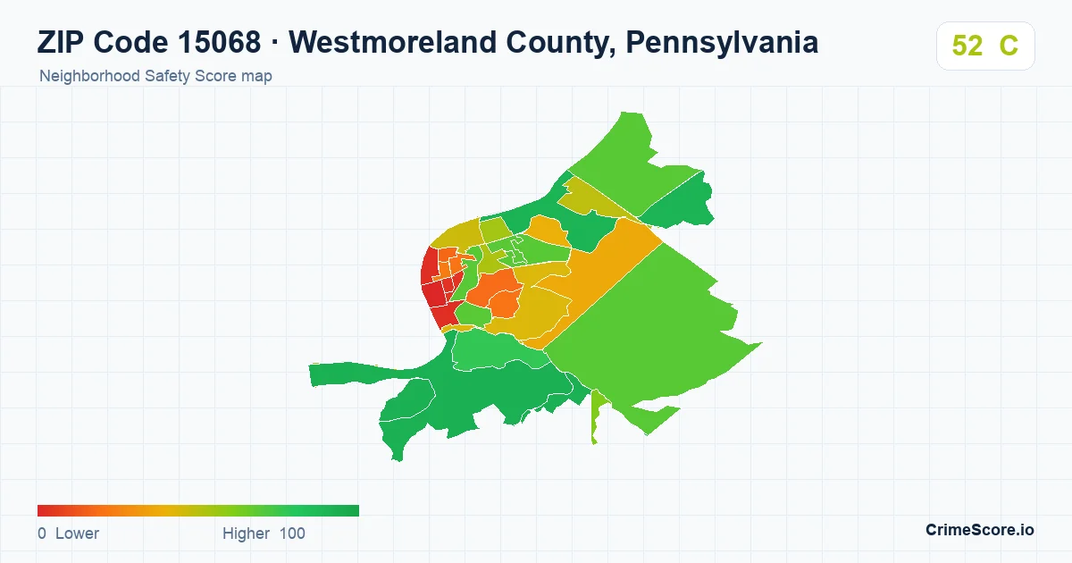 ZIP Code 15068 in Westmoreland County, Pennsylvania neighborhood Safety Score map