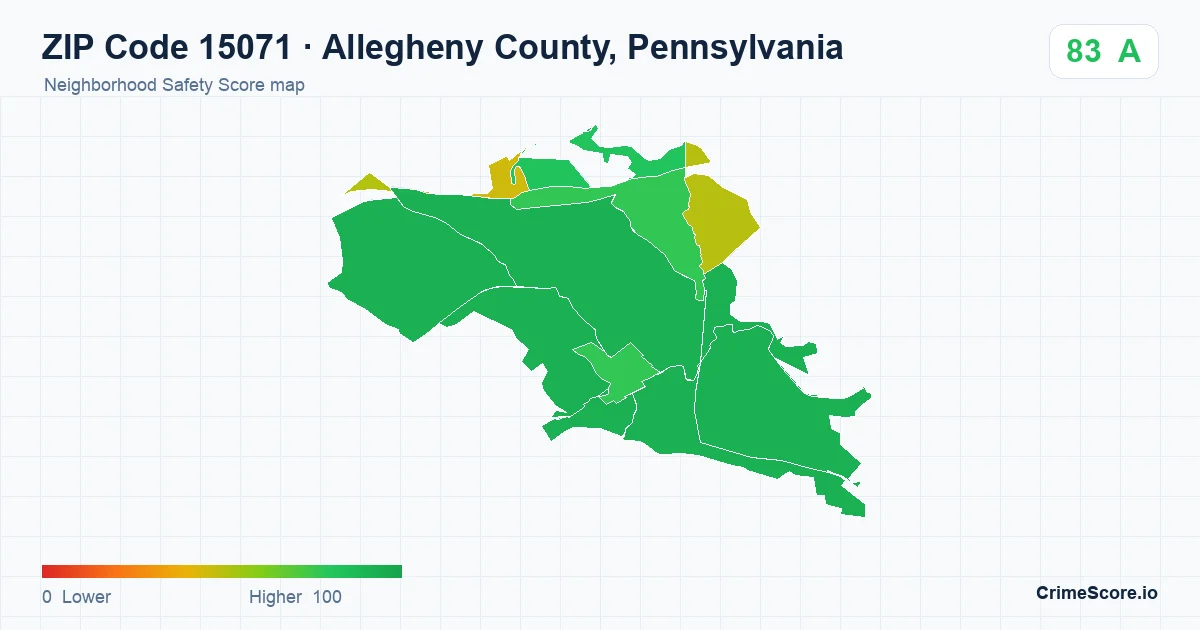 ZIP Code 15071 in Allegheny County, Pennsylvania neighborhood Safety Score map