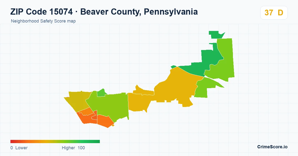 ZIP Code 15074 in Beaver County, Pennsylvania neighborhood Safety Score map