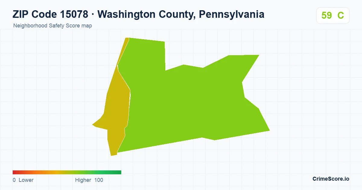 ZIP Code 15078 in Washington County, Pennsylvania neighborhood Safety Score map