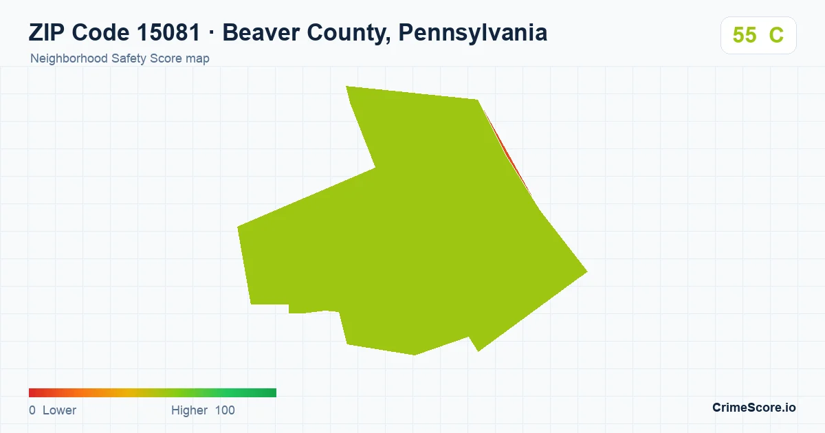 ZIP Code 15081 in Beaver County, Pennsylvania neighborhood Safety Score map