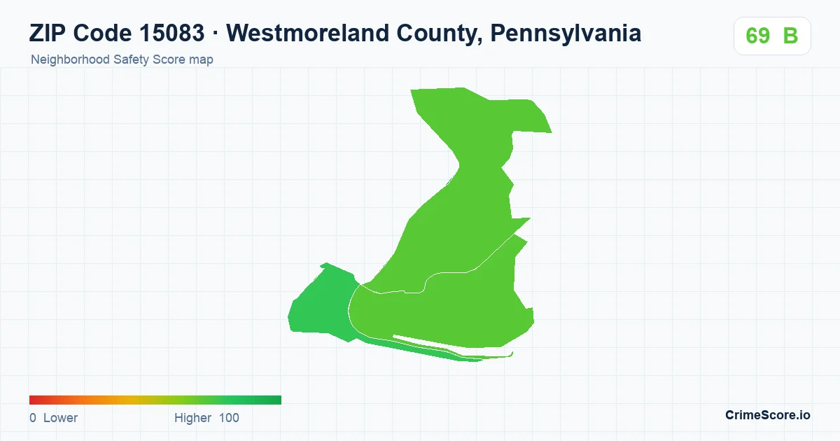 ZIP Code 15083 in Westmoreland County, Pennsylvania neighborhood Safety Score map