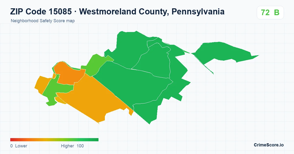 ZIP Code 15085 in Westmoreland County, Pennsylvania neighborhood Safety Score map