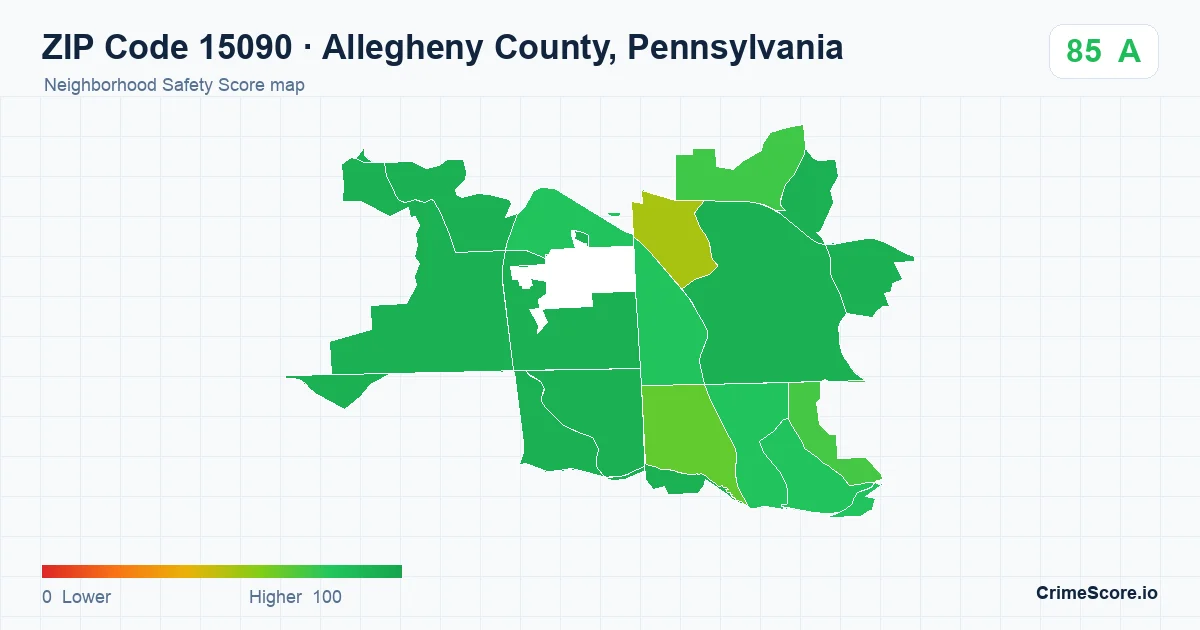 ZIP Code 15090 in Allegheny County, Pennsylvania neighborhood Safety Score map