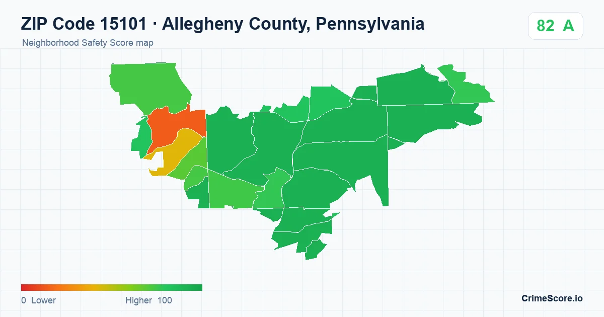 ZIP Code 15101 in Allegheny County, Pennsylvania neighborhood Safety Score map